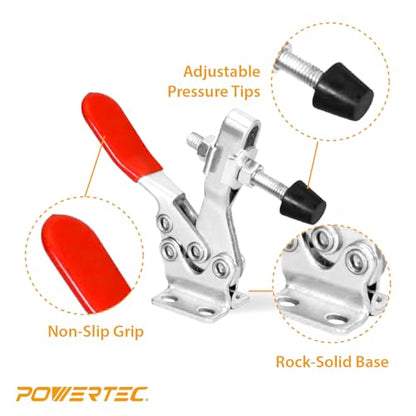 POWERTEC 4PK Toggle Clamp, 300 lbs Holding Capacity, 201B Quick Release Horizontal Clamps w/Antislip Rubber Pressure Tip for Woodworking Jigs and Fixtures, Welding, Drill Press, Crosscut Sled (20327) - size: 201B, 4PK