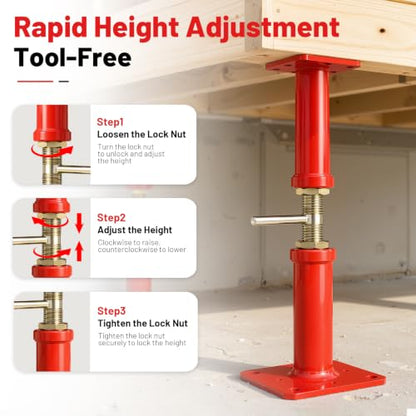 Adjustable House Jack 4 Pack, 5.3–8 Inch Floor Support Posts, Screw Jack for Leveling Floors, Crawlspace, Deck & Beam Support, Heavy Duty Steel
