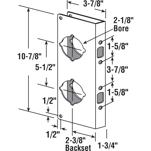 Prime-Line U 9537 Lock and Door Reinforcer – Reinforce and Repair Doors, Add Extra Security to your Home and Prevent Unauthorized Entry - 5-1/2 in., 2-3/8 in. x 1-3/4 in., Brass - size: 10 Inch