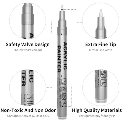 Silver Acrylic Paint Pens 6 Pcs Permanent Marker Pens Extra Fine - color: Silver