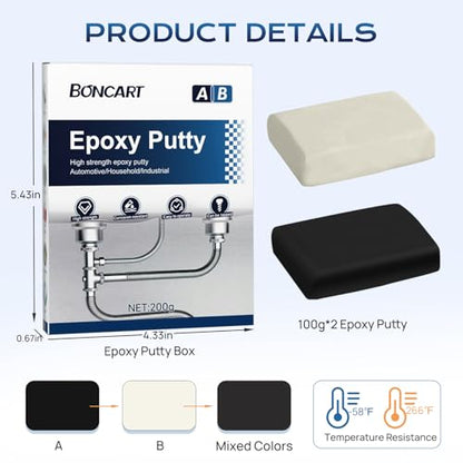 Boncart High Strength AB Epoxy Putty, 200g Steel Reinforced Repair Filler - color: 200g, Black