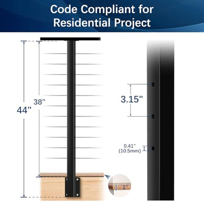 3 Pack Side Mount Level Drilled Cable Railing Post 36"x2"x2"(Post Body 44"), Fixed Top Line Post with 11 Holes, Fascia Mount Stainless Steel Cable Deck Rail Post, Black Wood Concrete Deck Post - style: 3x Level Post