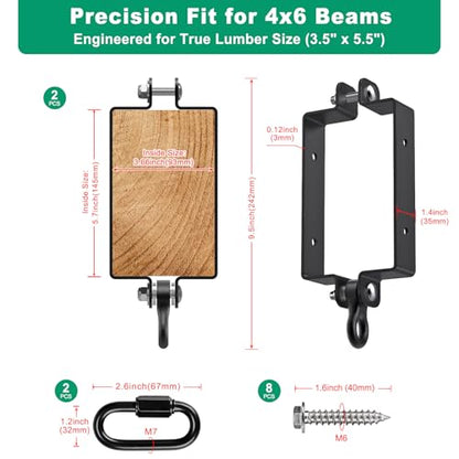 SELEWARE Heavy Duty Swing Hangers, Swing Set Accessories for 4x6 Wood Beam - color: A: Black-2 Pcs