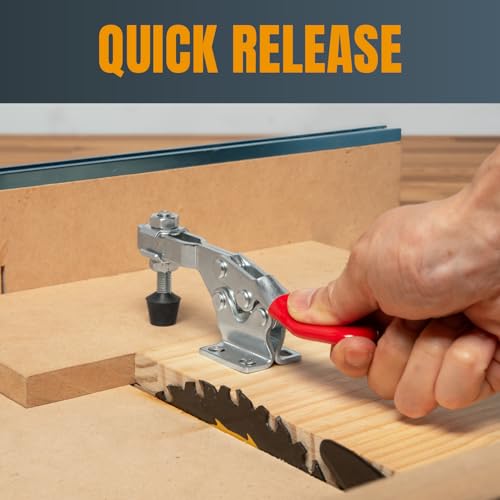 POWERTEC 4PK Toggle Clamp, 300 lbs Holding Capacity, 201B Quick Release Horizontal Clamps w/Antislip Rubber Pressure Tip for Woodworking Jigs and Fixtures, Welding, Drill Press, Crosscut Sled (20327) - size: 201B, 4PK