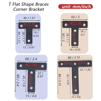 20-Pack Steel T-Shape Mending Plate Corner Brace 1.57 Inch for Wood - size: T Black 40x40 mm