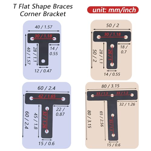 20-Pack Steel T-Shape Mending Plate Corner Brace 2.4 Inch for Wood - size: T Black 60x60 mm