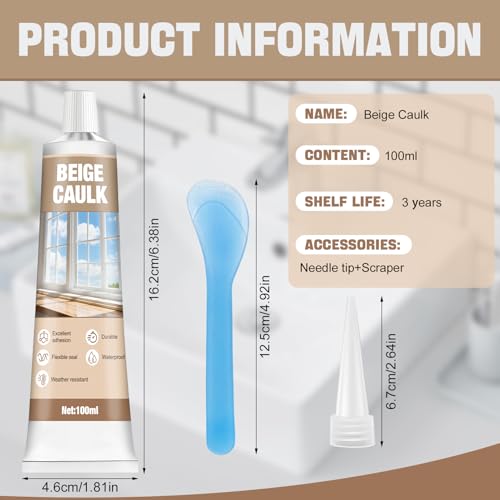 Beige Silicone Caulk, Waterproof Durable 100ml