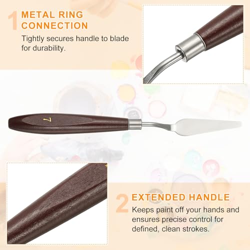 HARFINGTON Palette Knife Painting Tool 2.2 x 0.59 Stainless Steel Art Spatula Pallet Knives Scrapers Tools with Beech Wood Handle for Acrylic Oil Canvas Mixing Spreading, Red/Silver - size: 2.2" x 0.59"