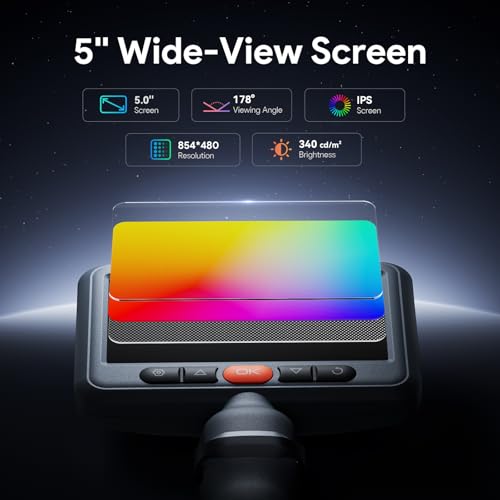 DEPSTECH 5" IPS Screen Articulating Borescope, Endoscope Camera with Light