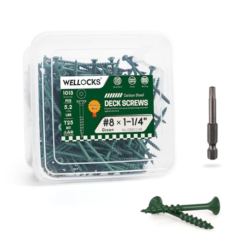 WELLOCKS #8 x 1-1/4 in Green Deck Screws, 5.2 lbs with T25 Bit - size: #8×1-1/4", style: 5.2LBS Green