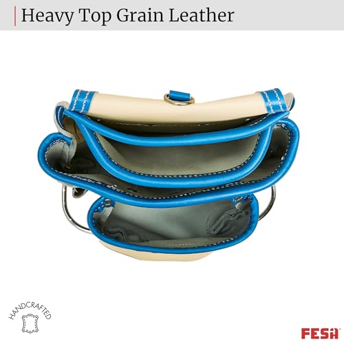 FESA Leather Carpenter Tool Pouch - 10-Pocket Heavy Top Grain Leather Carpenter Pouch with 2 Hammer Loops, Large & Small Pockets - Fits Work Belts up to 3" - Handcrafted - Country-Themed - color: White - Guatemala