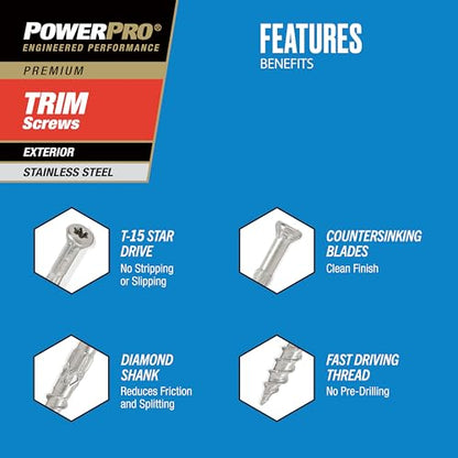 Power Pro Premium 305 Stainless Steel Trim Screws (#8 x 3) - 1lb Box