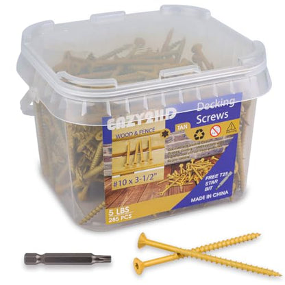 Eazy2hD Deck Screws # 10 x 3-1/2 Inch, 285 Pcs, Steel Exterior Wood Screw - size: # 10 x 3-1/2"