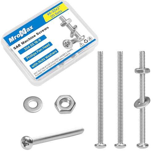 20 Sets #6-32 x 2 Pan Head Machine Screws Nuts Washers Assortment Kit - size: #6-32 x 2"