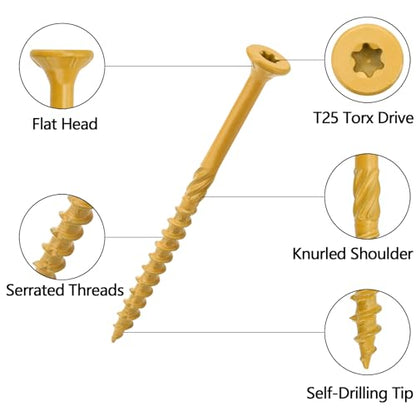 50 PCS #10 x 3” Deck Screws Self-Tapping Outdoor Wood Screws - color: Tan, size: #10x3"
