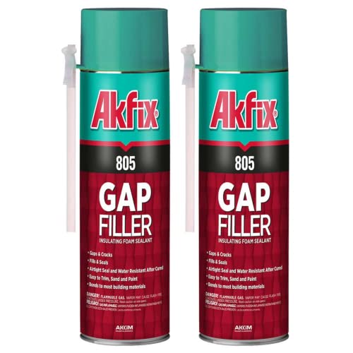 Akfix 805 Gap Filler Expanding Foam Sealant (2x12 Oz.)- Gaps and Cracks Spray Insulation Can, Waterproof Sealant with Straw, Polyurethane Expanding Foam for Window and Door | 12 Oz. 2 Pack - size: 2 Pack