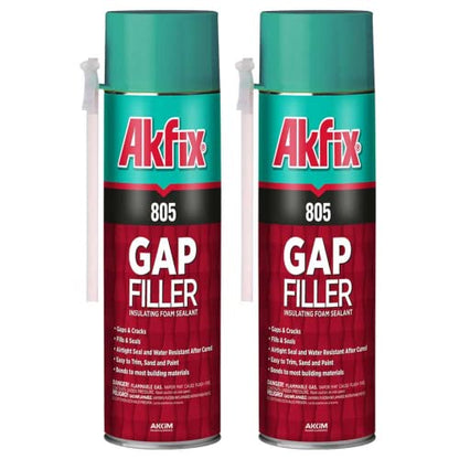 Akfix 805 Gap Filler Expanding Foam Sealant (2x12 Oz.)- Gaps and Cracks Spray Insulation Can, Waterproof Sealant with Straw, Polyurethane Expanding Foam for Window and Door | 12 Oz. 2 Pack - size: 2 Pack