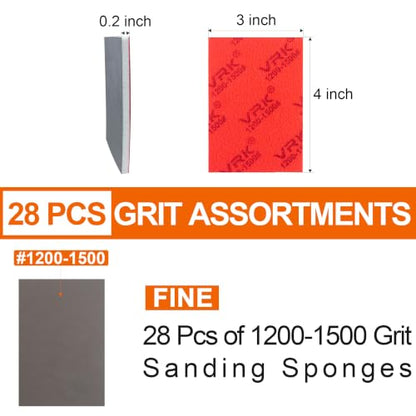28 Pcs 1200-1500 Grit Sanding Sponge Soft Foam Hand Sanding Blocks | Fine Grit Sandpaper,Wet Dry Sanding Pads for Automobile Wood Furniture Metal Drywall Surface Polishing - style: 1200-1500 Grit 28PCS