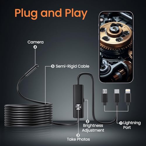 Endoscope Camera with Light, 1920P HD Borescope with Dimmable LED