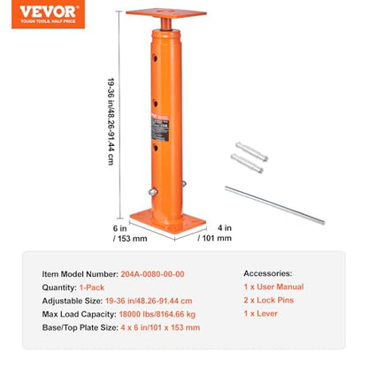 VEVOR House Floor Jack 19"-36" Height Range 18000 lbs Max Load Capacity - size: 19"-36"