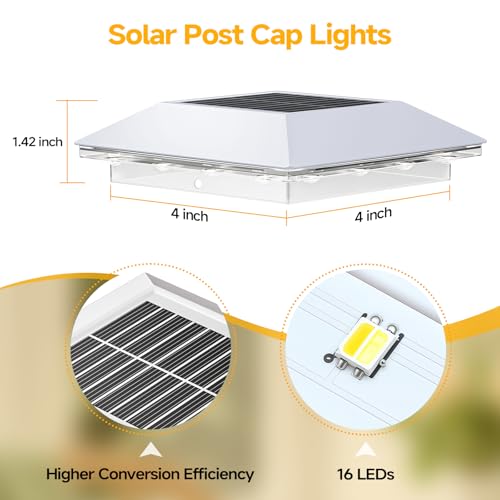 Mlambert 4 Pack 4x4 Solar Post Light, 3 Modes Wooden Vinyl Fence Cap, White - color: White, size: 4 Pack