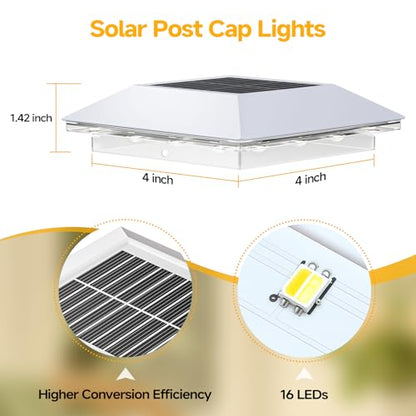 Mlambert 4 Pack 4x4 Solar Post Light, 3 Modes Wooden Vinyl Fence Cap, White - color: White, size: 4 Pack