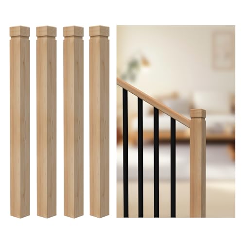 4PCS Newel Post Red Oak 3.5"x48" Premium Hardwood,Staircase Newel Post