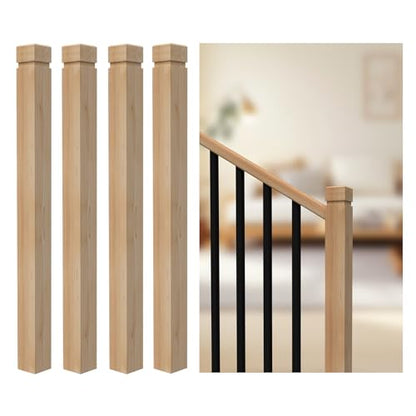 4PCS Newel Post Red Oak 3.5"x48" Premium Hardwood,Staircase Newel Post