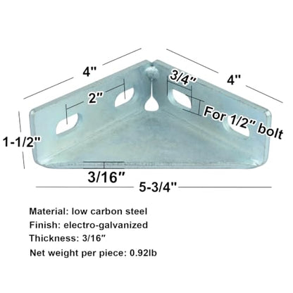 4 Pack 90 Degree Gusseted Fitting for 1-5/8" Strut Channel, Corner Bracket