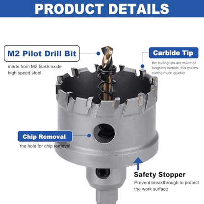 1-3/4" (44mm) Tungsten Carbide Tip Hole Saw,Hole Saw with M2 Pilot bits - size: 1-3/4" (44mm)