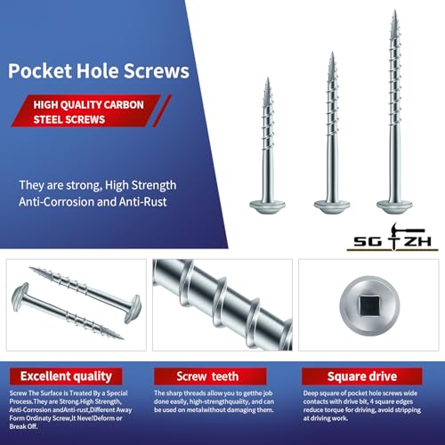 Pocket Hole Screws #8 x 1 Inch (190Pcs) 1lb. Carbon Steel, Zinc Plated, Washer Head, Coarse Thread, Square Drive,150MM Drive Bit Included - color: Zinc Plated, size: #8 x 1"