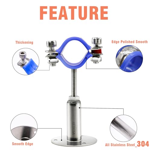 AKIHISA 2 Pcs 304 Stainless Steel Pipe Supports, Wall Mount Ceiling Mount Pipe Hanger, Pipe Holder for OD Pipe 25-27MM Adjustable Height Range 30-50mm - size: 25-27mm, style: Adjustable Height 30-50mm