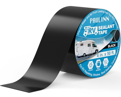 PAULINN RV Camper Roofing Repair Sealant Tape Black, 4 Inch X 50 Foot Natural Rubber Roof Sealing Tape, UV & Weatherproof Roof Seal Tape for RV Camper Trailer Boat Sealing Leak Repair - style: 4in*50ft, Black