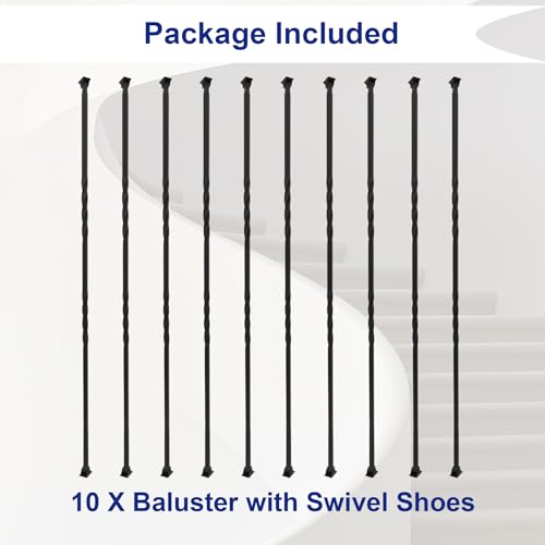 Sidasu 10-Pack 44" x 1/2" Wrought Iron Balusters for Stairs - size: 10 pack, style: Double Twist Baluster