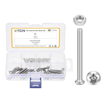 DTGN M3-0.5x30mm Phillipss Pan Head Machine Screw W/Nut 304 80pcs - size: M3-0.5x30mm