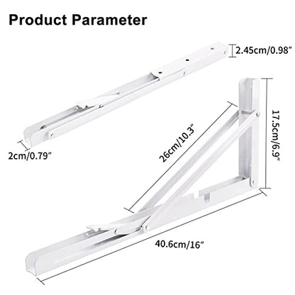 YUMORE Folding Shelf Brackets, 16 Inch Heavy Duty L Bracket, White, 2 Pack - color: White, size: 16 Inch