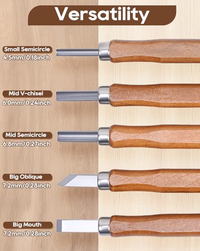 UCEC 5Pk Wood Carving Tools Set, Linocut Whittling Knives with Chisel Gouge - color: Wooden-5 Pack