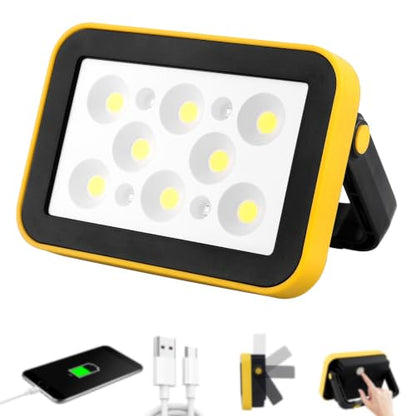 AUMIO USB Rechargeable COB Work Light, 5 Lighting Modes, Compact 180° Stand - color: Yellow