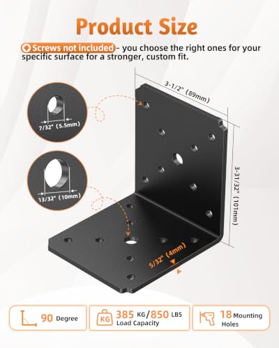 8PCS L Brackets Heavy Duty, 4X4X3.5 L Brackets for Wood Black