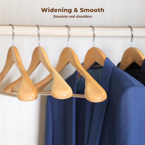 Coat Hanger 8-Pack, MEQUTION Wood Hangers Trouser Hangers Extra Wide Shoulder Wooden Hangers for Heavy Coat, Sweater, Skirt, Suit, Pants, Retro Finish (Natural) - color: Natural