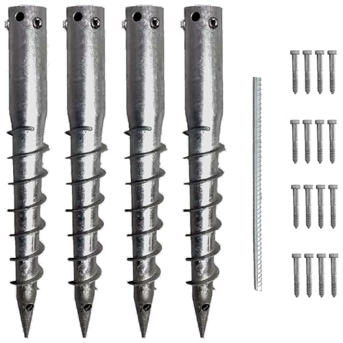 Ashman Ground Screw Round Posts (4 Pack), Outdoor No Dig Ground Screw Anchor with helical Spiral, 21" Inch Long - Fits Round Post & Flag Pole Base Ground Mount Screw in Post Stake, Mailbox Posts.