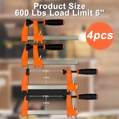 Bar Clamps for Woodworking, 4 Pack 6 Inch F Clamp Set, Quick Release - color: Orange