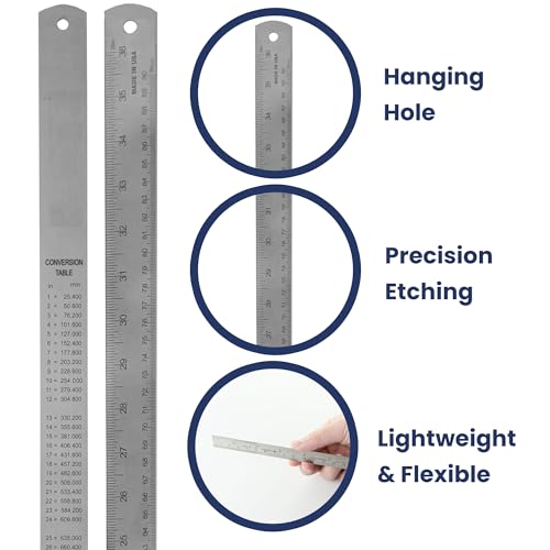 Pacific Arc 36 Inch Stainless Steel Ruler with Inch/Metric Conversion Table - style: 36 In