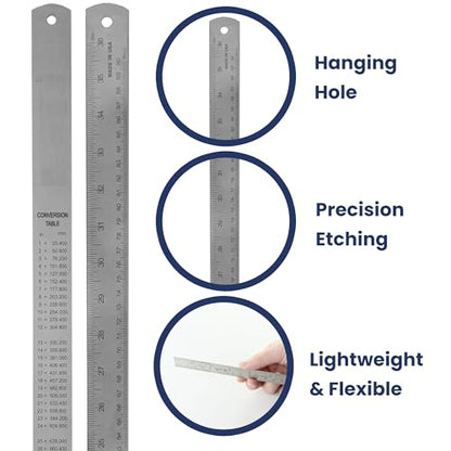 Pacific Arc 36 Inch Stainless Steel Ruler with Inch/Metric Conversion Table - style: 36 In