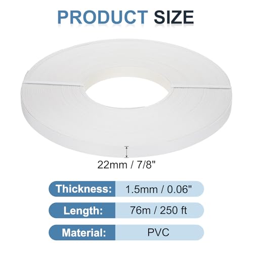 MECCANIXITY White Edge Banding 250 ft x 7/8 Inch Veneer Tape Pre-glued Flexible Plywood Edge Banding with Hot Melt Adhesive for Furniture Restoration - size: 250 ft x 7/8 Inch