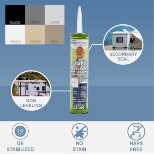 Non-Sag Lap Sealant – Gray RV Roof & Siding Caulk – 3 Pack (10.3 oz Each, 30.9 oz Total) – Vertical Sealant for EPDM, TPO & Rubber RV Roofing – Leak Repair Adhesive