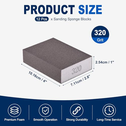 12Pcs 320Grit Sanding Sponges, Wet Dry Sanding Blocks - size: 320Grit