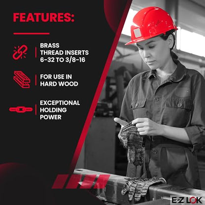 E-Z LOK Thread Insert Assortment Kit for Hard Wood, 6-32 to 0.375-16 - size: 6-32 to 3/8-16, style: Brass