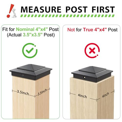 8 Pack 4x4 Post Caps, Aluminum Fence Post Caps for True 3.5"x3.5" Wood Post