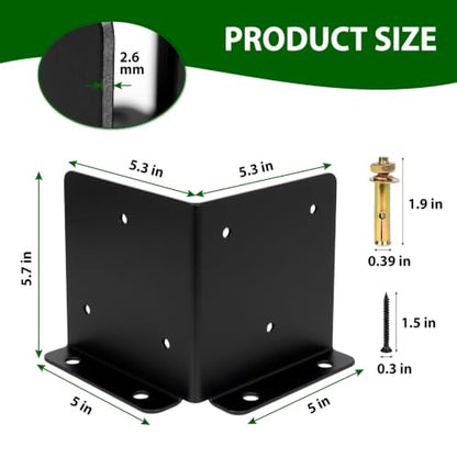 6x6 Post Support Bracket 4 Set, Heavy Duty Reinforced Aluminum Adjustable Post Anchor Base for 6x6,8x8 Post for Deck Fence Pergola Mailbox Railing Base Brackets